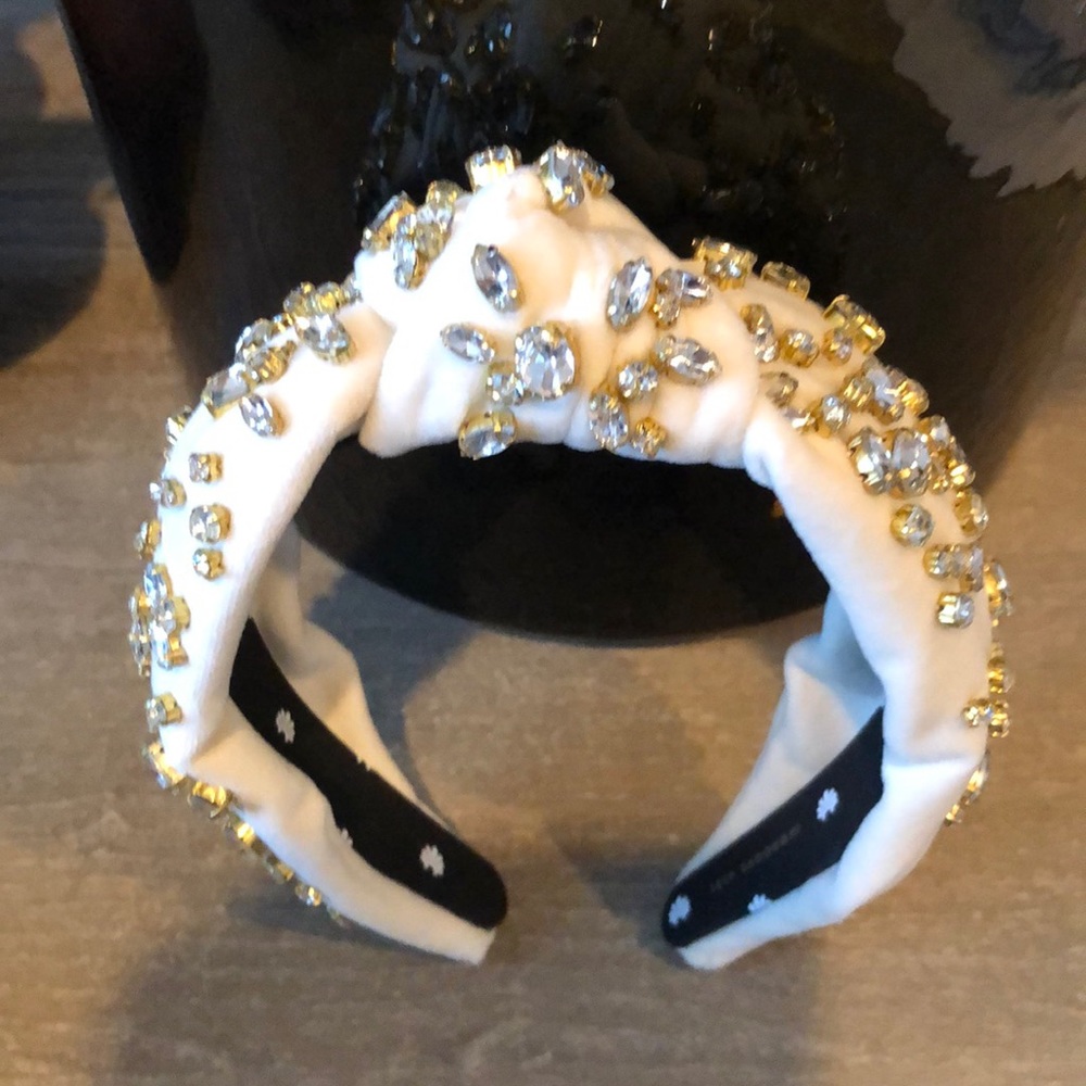 Lele Sadoughi ivory velvet gold crystal headband